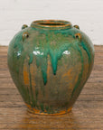 Orange & Brown Antique Jar with Green Drips-7. Asian & Chinese Furniture, Art, Antiques, Vintage Home Décor for sale at FEA Home