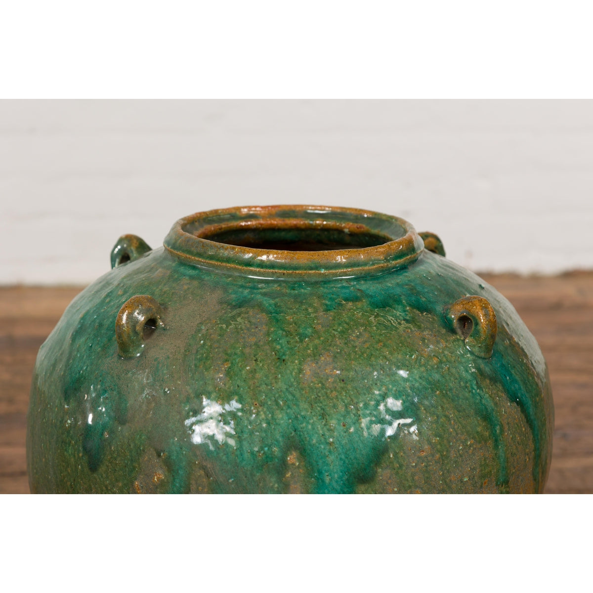 Orange & Brown Antique Jar with Green Drips-8. Asian & Chinese Furniture, Art, Antiques, Vintage Home Décor for sale at FEA Home