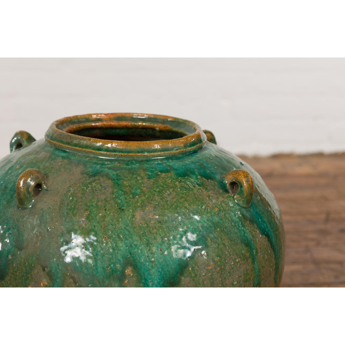 Orange & Brown Antique Jar with Green Drips-9. Asian & Chinese Furniture, Art, Antiques, Vintage Home Décor for sale at FEA Home