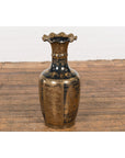 Black Lacquer and Gold Leaf Underlay Chinese Altar Vase with Scalloped Top-13. Asian & Chinese Furniture, Art, Antiques, Vintage Home Décor for sale at FEA Home