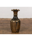 Black Lacquer and Gold Leaf Underlay Chinese Altar Vase with Scalloped Top-14. Asian & Chinese Furniture, Art, Antiques, Vintage Home Décor for sale at FEA Home