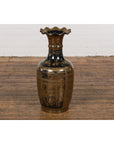 Black Lacquer and Gold Leaf Underlay Chinese Altar Vase with Scalloped Top-15. Asian & Chinese Furniture, Art, Antiques, Vintage Home Décor for sale at FEA Home