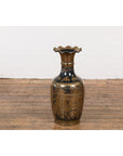 Black Lacquer and Gold Leaf Underlay Chinese Altar Vase with Scalloped Top-17. Asian & Chinese Furniture, Art, Antiques, Vintage Home Décor for sale at FEA Home