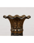 Black Lacquer and Gold Leaf Underlay Chinese Altar Vase with Scalloped Top-18. Asian & Chinese Furniture, Art, Antiques, Vintage Home Décor for sale at FEA Home