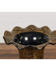 Black Lacquer and Gold Leaf Underlay Chinese Altar Vase with Scalloped Top-19. Asian & Chinese Furniture, Art, Antiques, Vintage Home Décor for sale at FEA Home