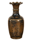 Black Lacquer and Gold Leaf Underlay Chinese Altar Vase with Scalloped Top-1. Asian & Chinese Furniture, Art, Antiques, Vintage Home Décor for sale at FEA Home