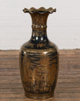 Black Lacquer and Gold Leaf Underlay Chinese Altar Vase with Scalloped Top-2. Asian & Chinese Furniture, Art, Antiques, Vintage Home Décor for sale at FEA Home