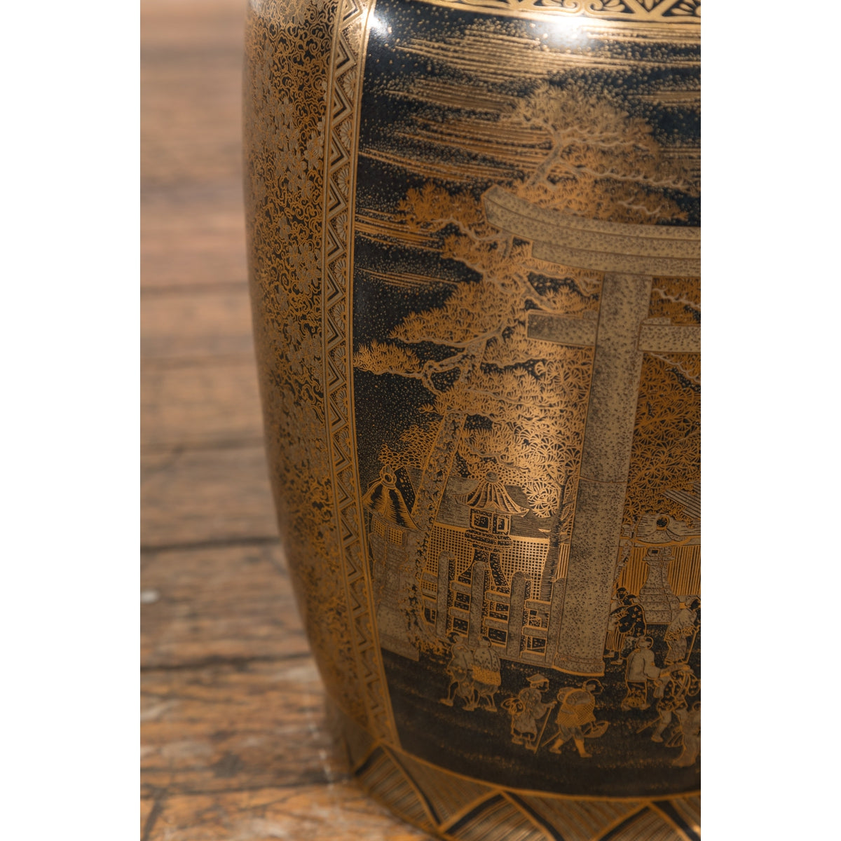 Black Lacquer and Gold Leaf Underlay Chinese Altar Vase with Scalloped Top-8. Asian & Chinese Furniture, Art, Antiques, Vintage Home Décor for sale at FEA Home