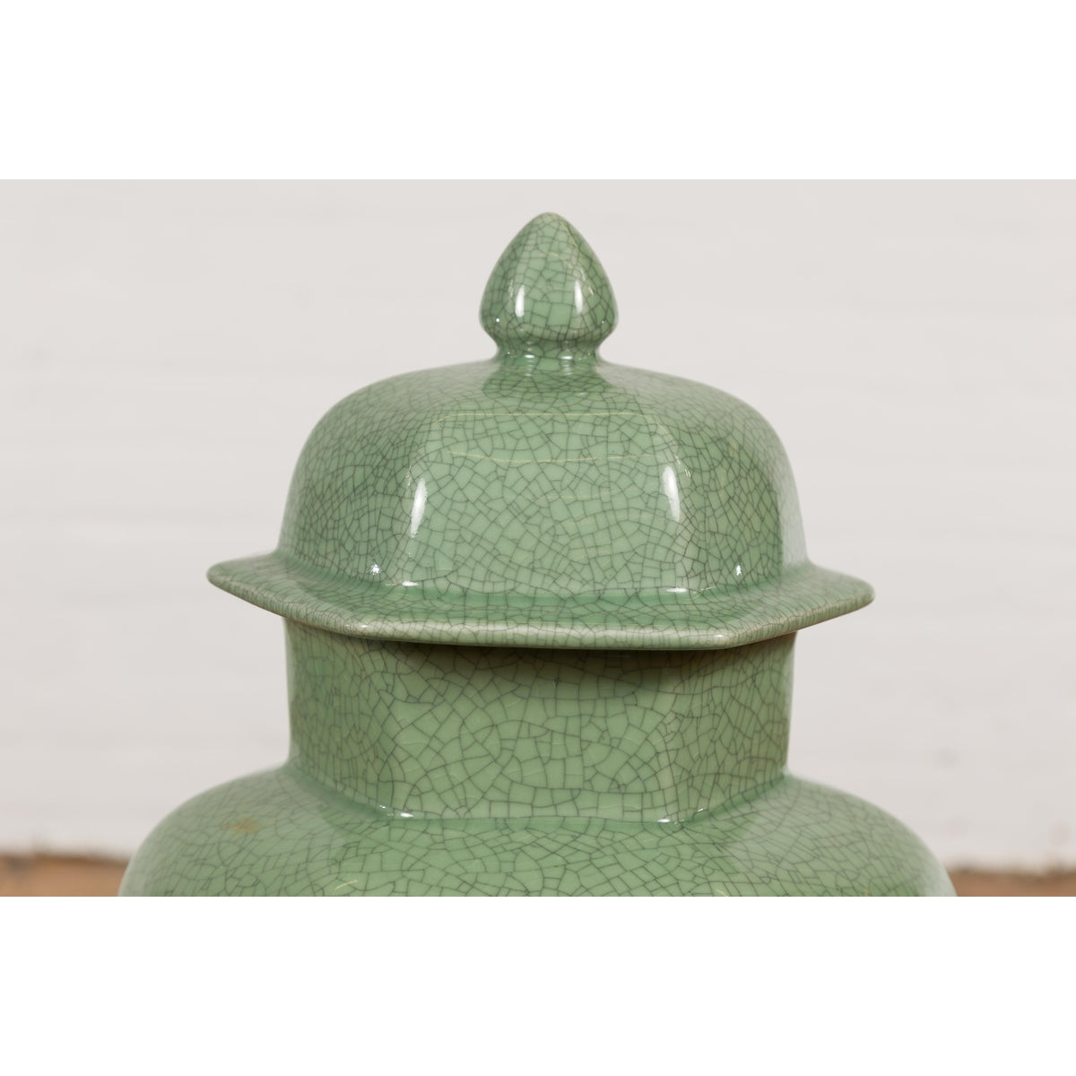 Vintage Celadon Colour Altar Vase with Bud Top and Crackle Design-10. Asian & Chinese Furniture, Art, Antiques, Vintage Home Décor for sale at FEA Home