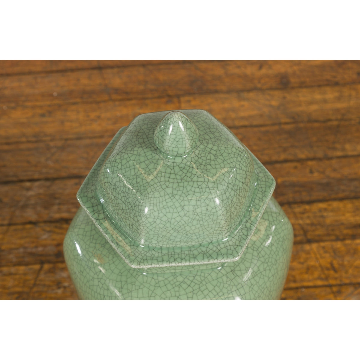 Vintage Celadon Colour Altar Vase with Bud Top and Crackle Design-11. Asian & Chinese Furniture, Art, Antiques, Vintage Home Décor for sale at FEA Home