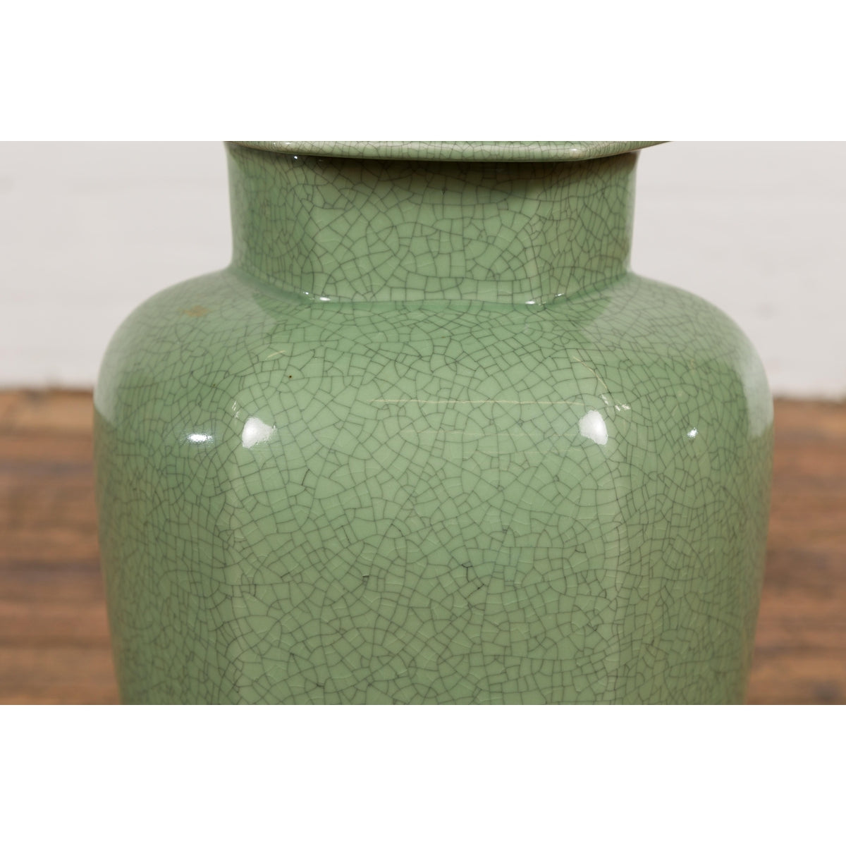 Vintage Celadon Colour Altar Vase with Bud Top and Crackle Design-12. Asian & Chinese Furniture, Art, Antiques, Vintage Home Décor for sale at FEA Home