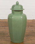 Vintage Celadon Colour Altar Vase with Bud Top and Crackle Design-16. Asian & Chinese Furniture, Art, Antiques, Vintage Home Décor for sale at FEA Home