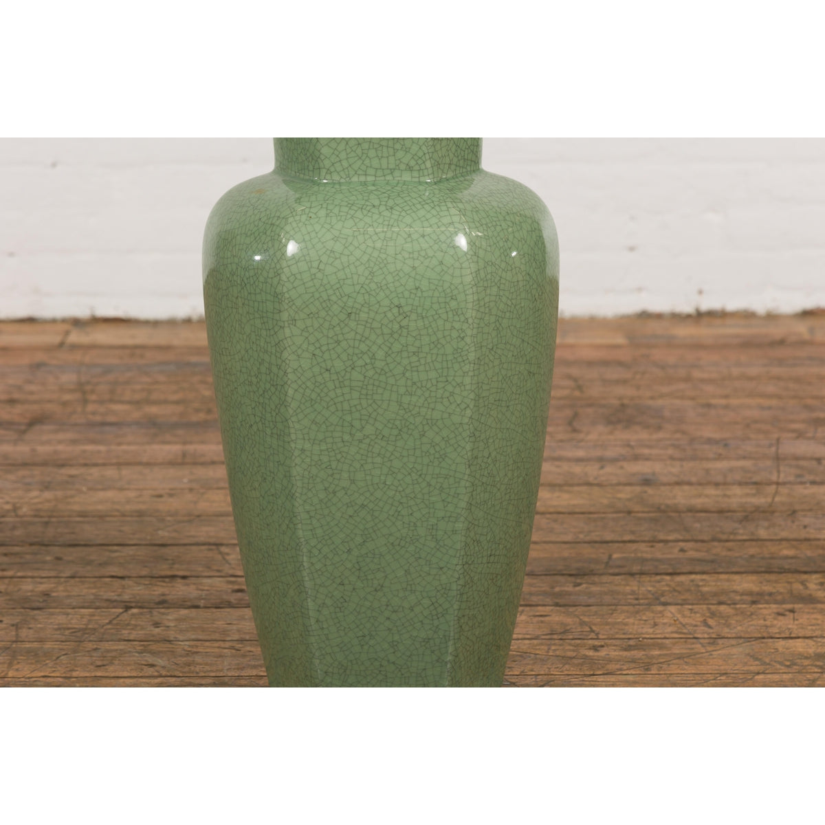 Vintage Celadon Colour Altar Vase with Bud Top and Crackle Design-17. Asian & Chinese Furniture, Art, Antiques, Vintage Home Décor for sale at FEA Home