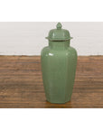 Vintage Celadon Colour Altar Vase with Bud Top and Crackle Design-5. Asian & Chinese Furniture, Art, Antiques, Vintage Home Décor for sale at FEA Home