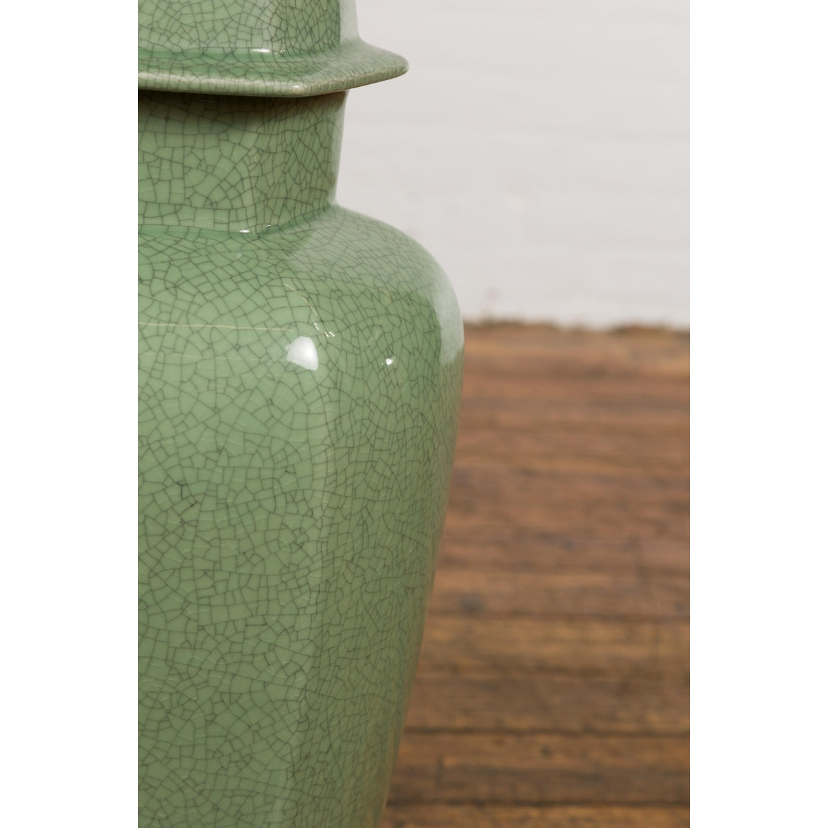 Vintage Celadon Colour Altar Vase with Bud Top and Crackle Design-8. Asian & Chinese Furniture, Art, Antiques, Vintage Home Décor for sale at FEA Home