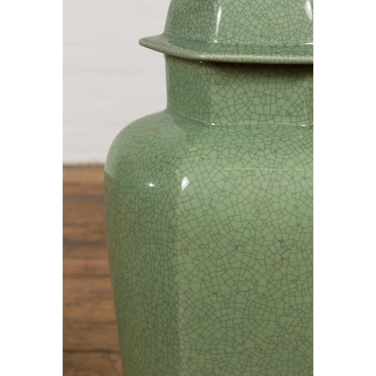 Vintage Celadon Colour Altar Vase with Bud Top and Crackle Design-9. Asian & Chinese Furniture, Art, Antiques, Vintage Home Décor for sale at FEA Home