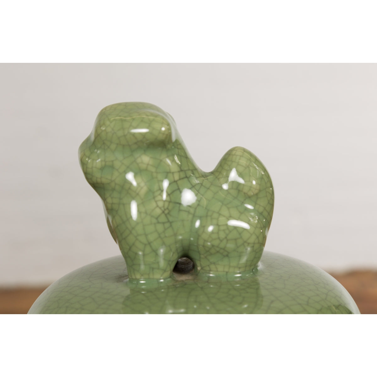 Chinese Lidded Altar Vase with Green Celadon Glaze and Guardian Lion Motif-11. Asian & Chinese Furniture, Art, Antiques, Vintage Home Décor for sale at FEA Home