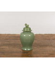 Chinese Lidded Altar Vase with Green Celadon Glaze and Guardian Lion Motif-2. Asian & Chinese Furniture, Art, Antiques, Vintage Home Décor for sale at FEA Home