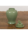 Chinese Lidded Altar Vase with Green Celadon Glaze and Guardian Lion Motif-3. Asian & Chinese Furniture, Art, Antiques, Vintage Home Décor for sale at FEA Home