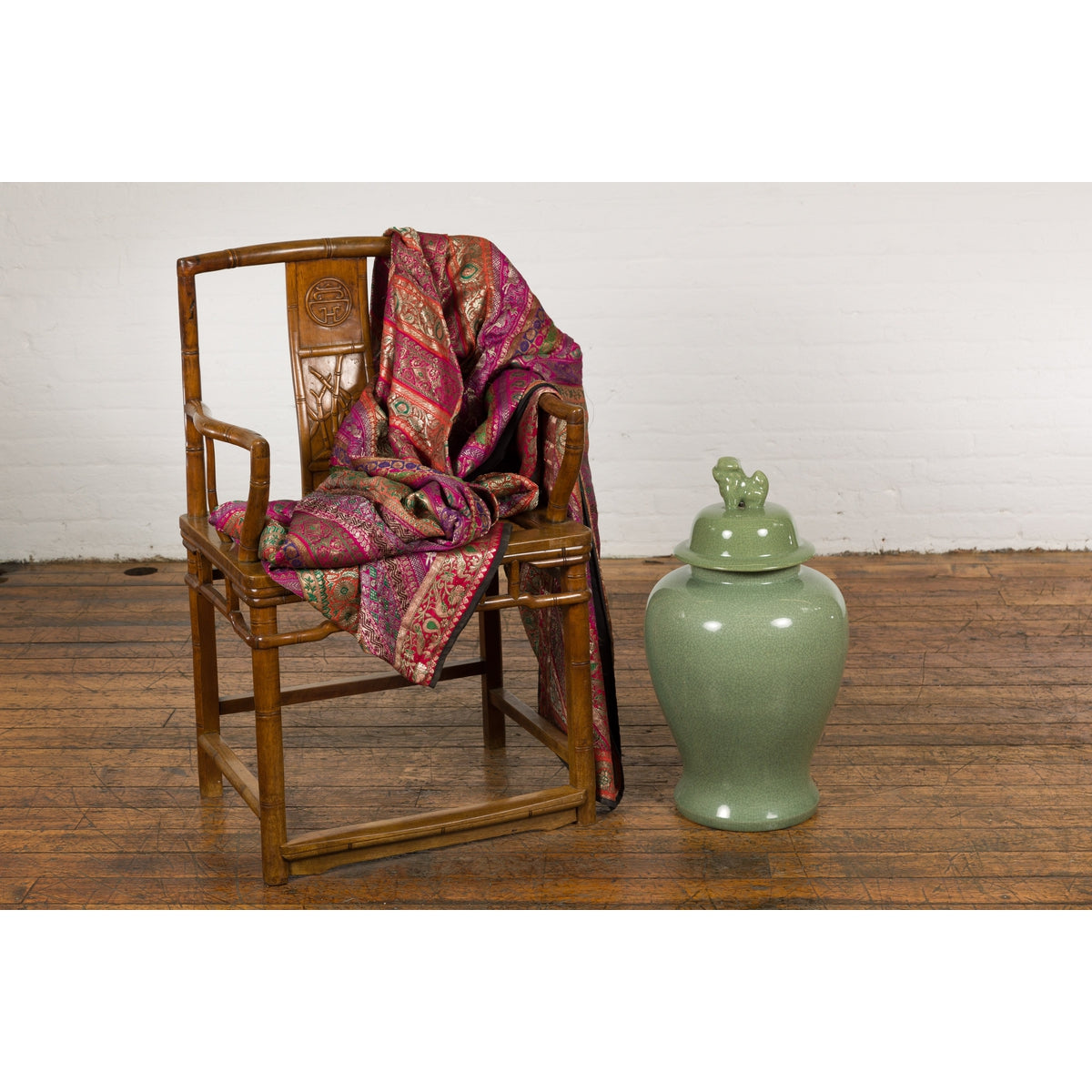 Chinese Lidded Altar Vase with Green Celadon Glaze and Guardian Lion Motif-5. Asian & Chinese Furniture, Art, Antiques, Vintage Home Décor for sale at FEA Home
