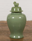 Chinese Lidded Altar Vase with Green Celadon Glaze and Guardian Lion Motif-6. Asian & Chinese Furniture, Art, Antiques, Vintage Home Décor for sale at FEA Home