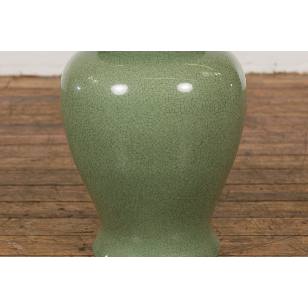 Chinese Lidded Altar Vase with Green Celadon Glaze and Guardian Lion Motif-9. Asian & Chinese Furniture, Art, Antiques, Vintage Home Décor for sale at FEA Home