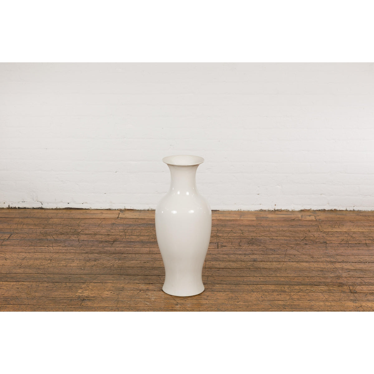 White Vintage Vase Curved Body & Flared Neck-11. Asian & Chinese Furniture, Art, Antiques, Vintage Home Décor for sale at FEA Home