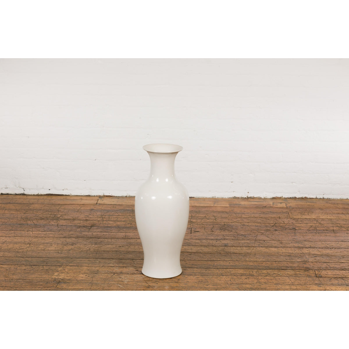 White Vintage Vase Curved Body & Flared Neck-12. Asian & Chinese Furniture, Art, Antiques, Vintage Home Décor for sale at FEA Home