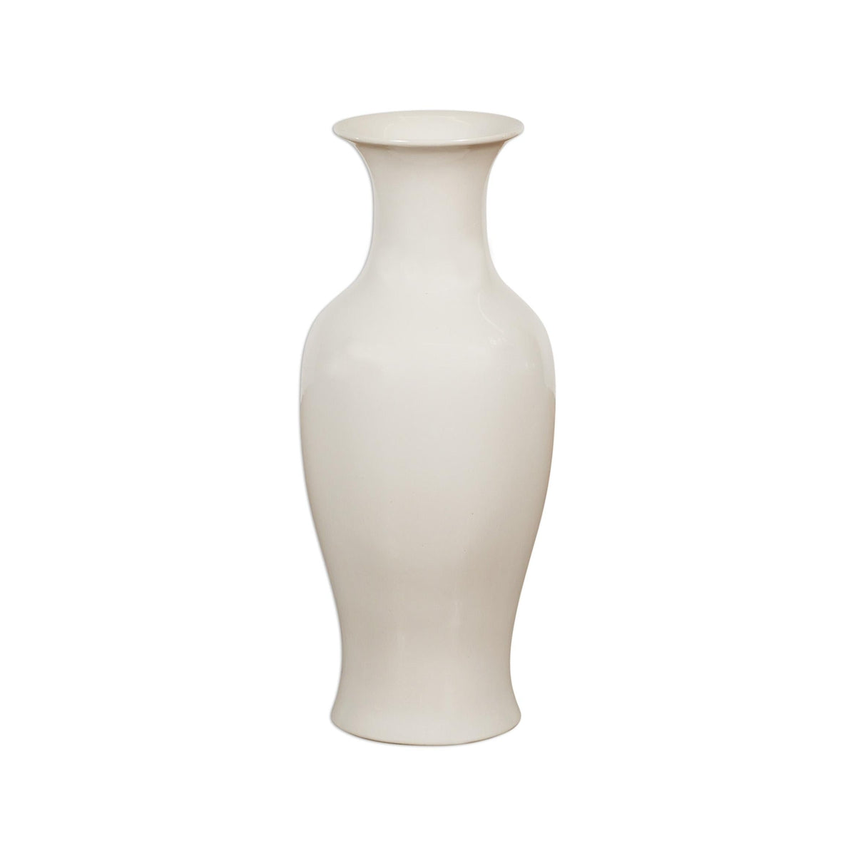 White Vintage Vase Curved Body & Flared Neck-15. Asian & Chinese Furniture, Art, Antiques, Vintage Home Décor for sale at FEA Home