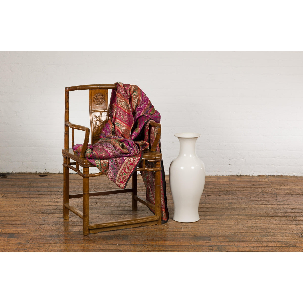 White Vintage Vase Curved Body & Flared Neck-3. Asian & Chinese Furniture, Art, Antiques, Vintage Home Décor for sale at FEA Home