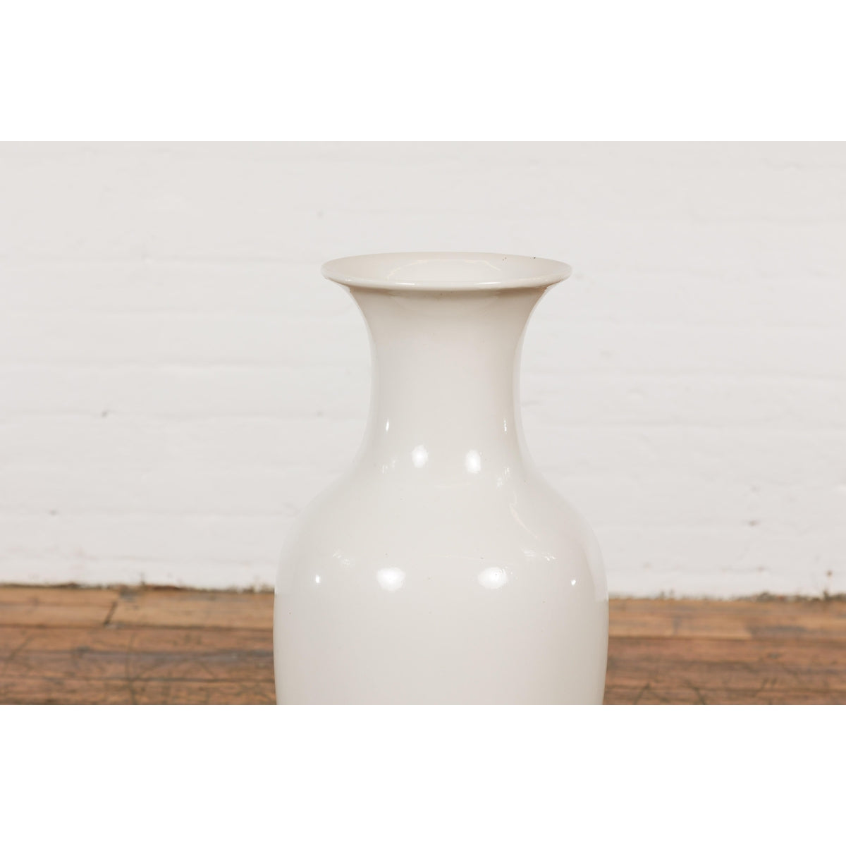White Vintage Vase Curved Body & Flared Neck-4. Asian & Chinese Furniture, Art, Antiques, Vintage Home Décor for sale at FEA Home