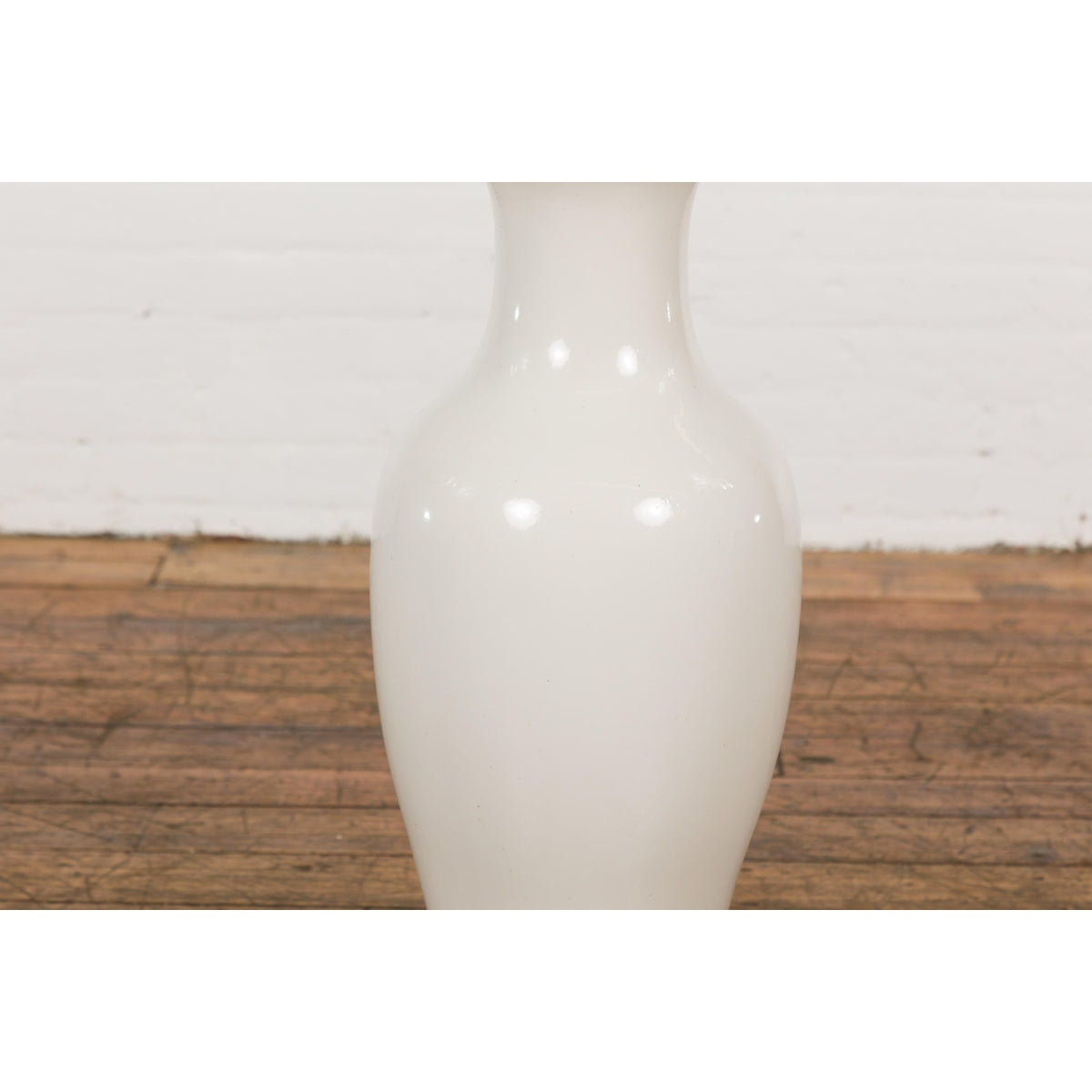 White Vintage Vase Curved Body & Flared Neck-5. Asian & Chinese Furniture, Art, Antiques, Vintage Home Décor for sale at FEA Home
