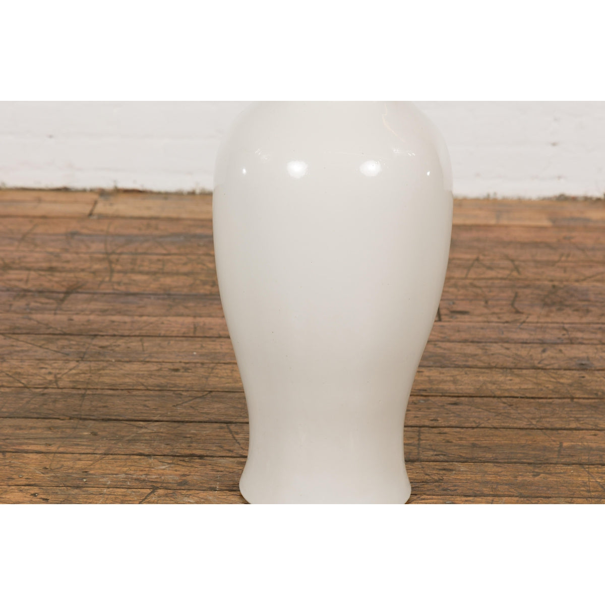 White Vintage Vase Curved Body & Flared Neck-6. Asian & Chinese Furniture, Art, Antiques, Vintage Home Décor for sale at FEA Home