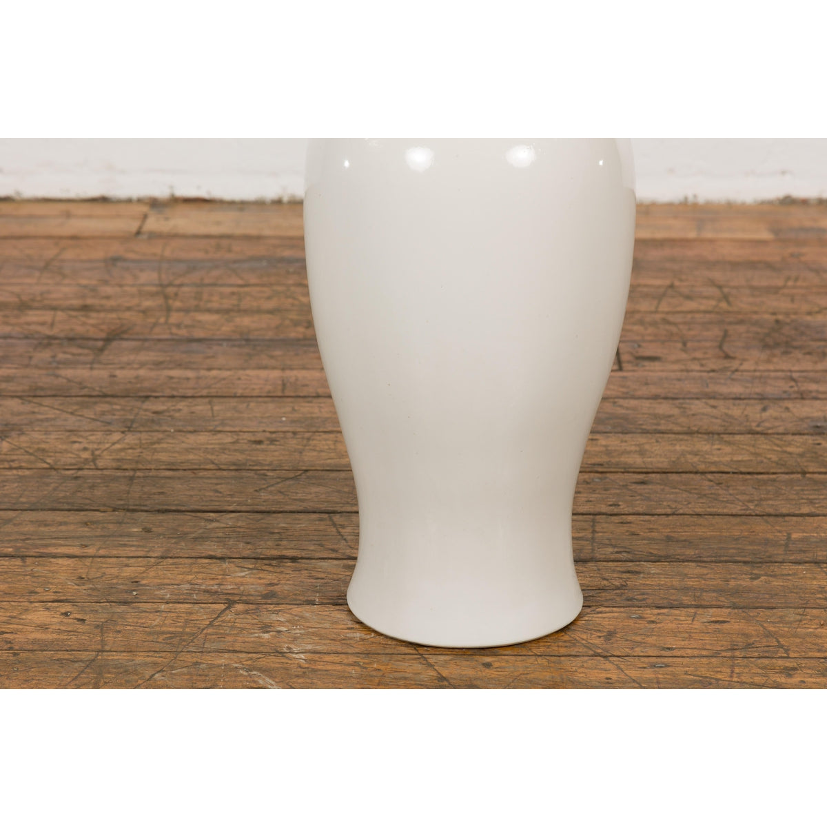 White Vintage Vase Curved Body & Flared Neck-7. Asian & Chinese Furniture, Art, Antiques, Vintage Home Décor for sale at FEA Home