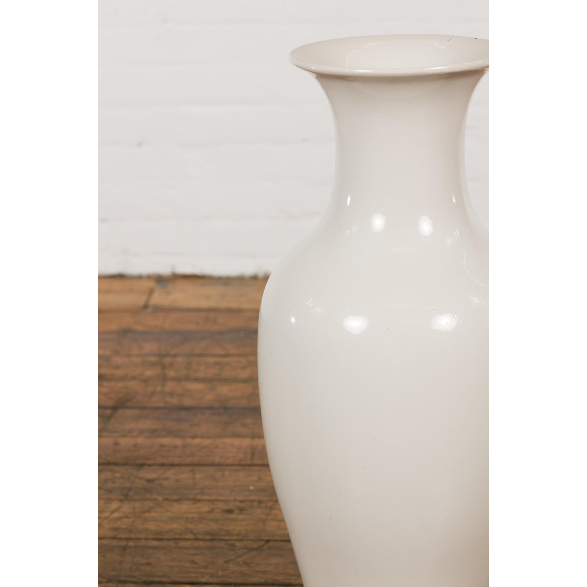 White Vintage Vase Curved Body & Flared Neck-8. Asian & Chinese Furniture, Art, Antiques, Vintage Home Décor for sale at FEA Home