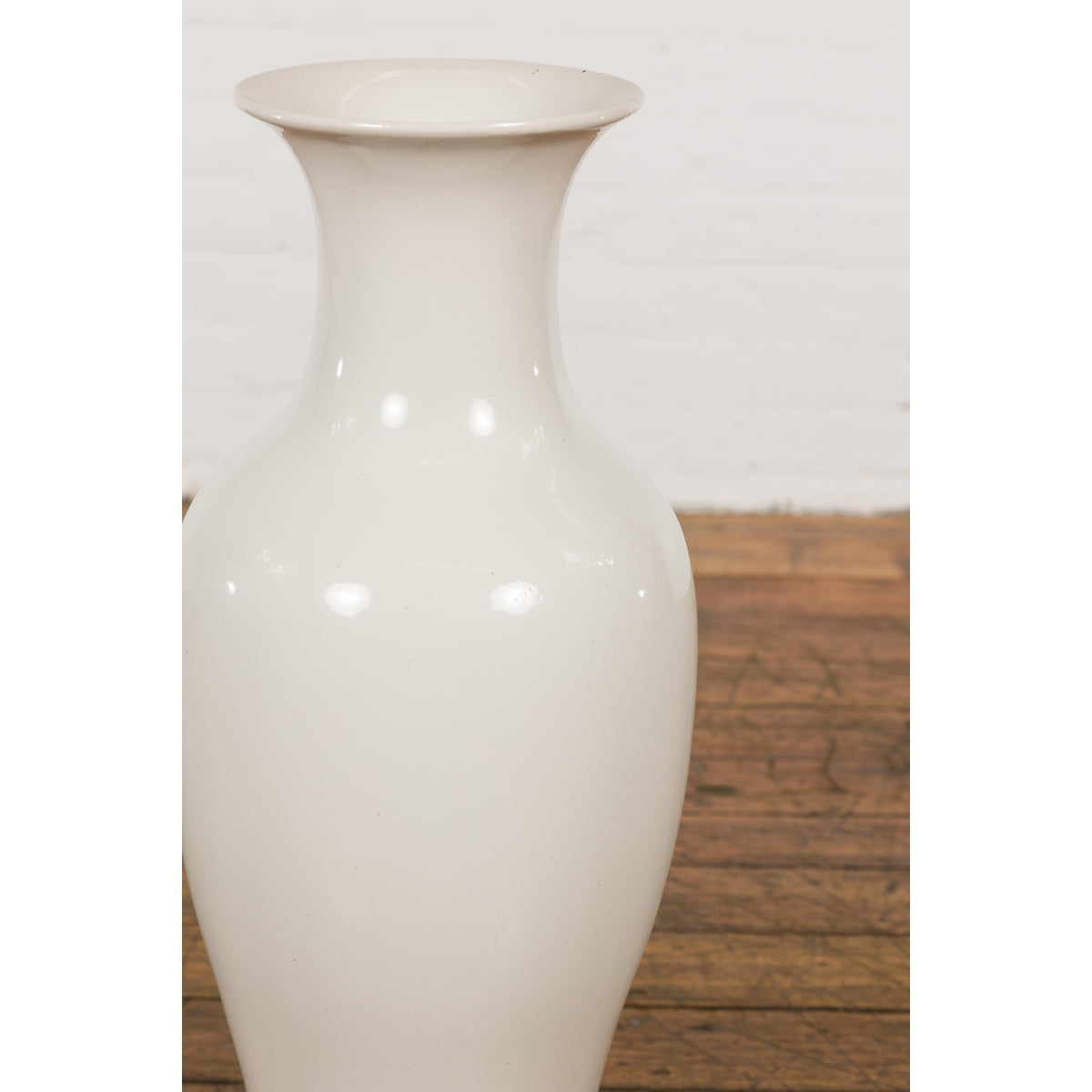 White Vintage Vase Curved Body & Flared Neck-9. Asian & Chinese Furniture, Art, Antiques, Vintage Home Décor for sale at FEA Home