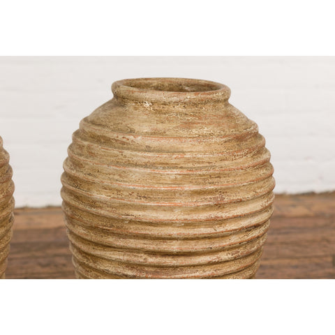 Near Pair of Vintage Jars with Textured Surface-YN7787-11. Asian & Chinese Furniture, Art, Antiques, Vintage Home Décor for sale at FEA Home