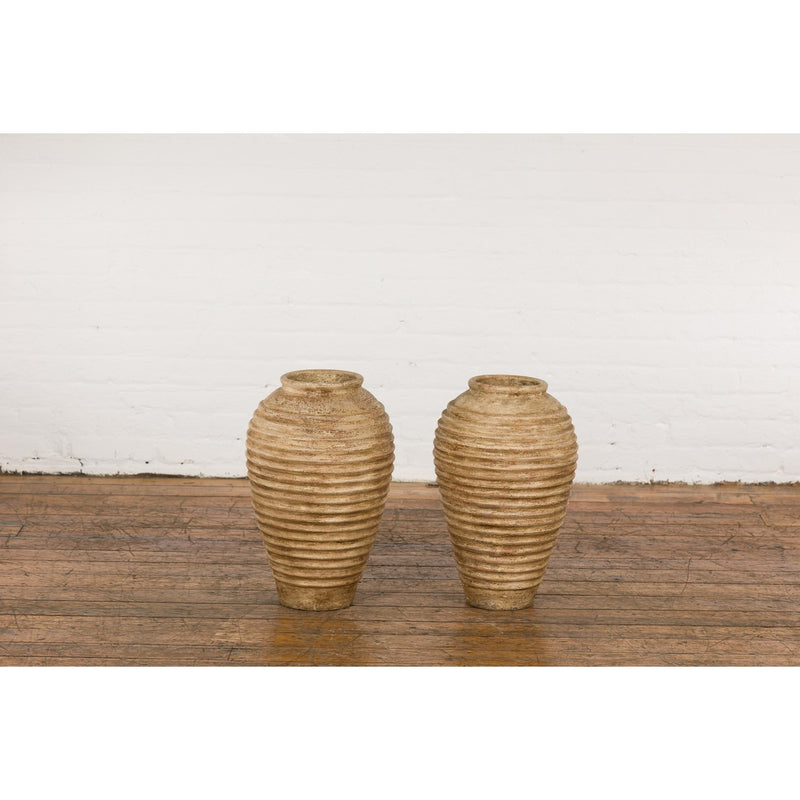 Near Pair of Vintage Jars with Textured Surface-YN7787-15. Asian & Chinese Furniture, Art, Antiques, Vintage Home Décor for sale at FEA Home