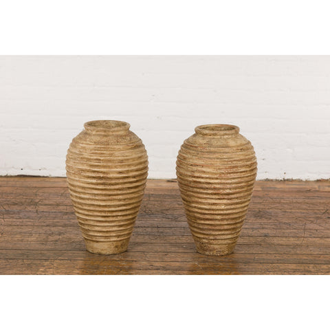 Near Pair of Vintage Jars with Textured Surface-YN7787-16. Asian & Chinese Furniture, Art, Antiques, Vintage Home Décor for sale at FEA Home