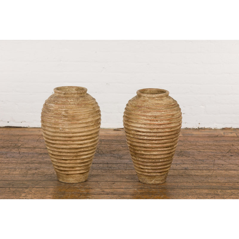 Near Pair of Vintage Jars with Textured Surface-YN7787-17. Asian & Chinese Furniture, Art, Antiques, Vintage Home Décor for sale at FEA Home
