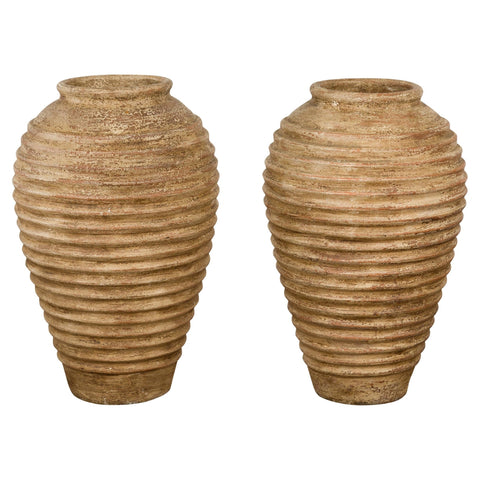 Near Pair of Vintage Jars with Textured Surface-YN7787-1. Asian & Chinese Furniture, Art, Antiques, Vintage Home Décor for sale at FEA Home
