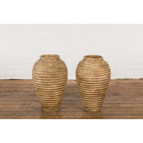 Near Pair of Vintage Jars with Textured Surface-YN7787-2. Asian & Chinese Furniture, Art, Antiques, Vintage Home Décor for sale at FEA Home