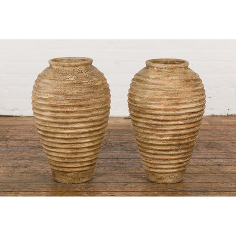 Near Pair of Vintage Jars with Textured Surface-YN7787-4. Asian & Chinese Furniture, Art, Antiques, Vintage Home Décor for sale at FEA Home
