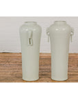 Tall and Slender Vintage White Porcelain Elephant Handles Altar Vases, Near Pair-12. Asian & Chinese Furniture, Art, Antiques, Vintage Home Décor for sale at FEA Home