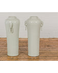 Tall and Slender Vintage White Porcelain Elephant Handles Altar Vases, Near Pair-14. Asian & Chinese Furniture, Art, Antiques, Vintage Home Décor for sale at FEA Home