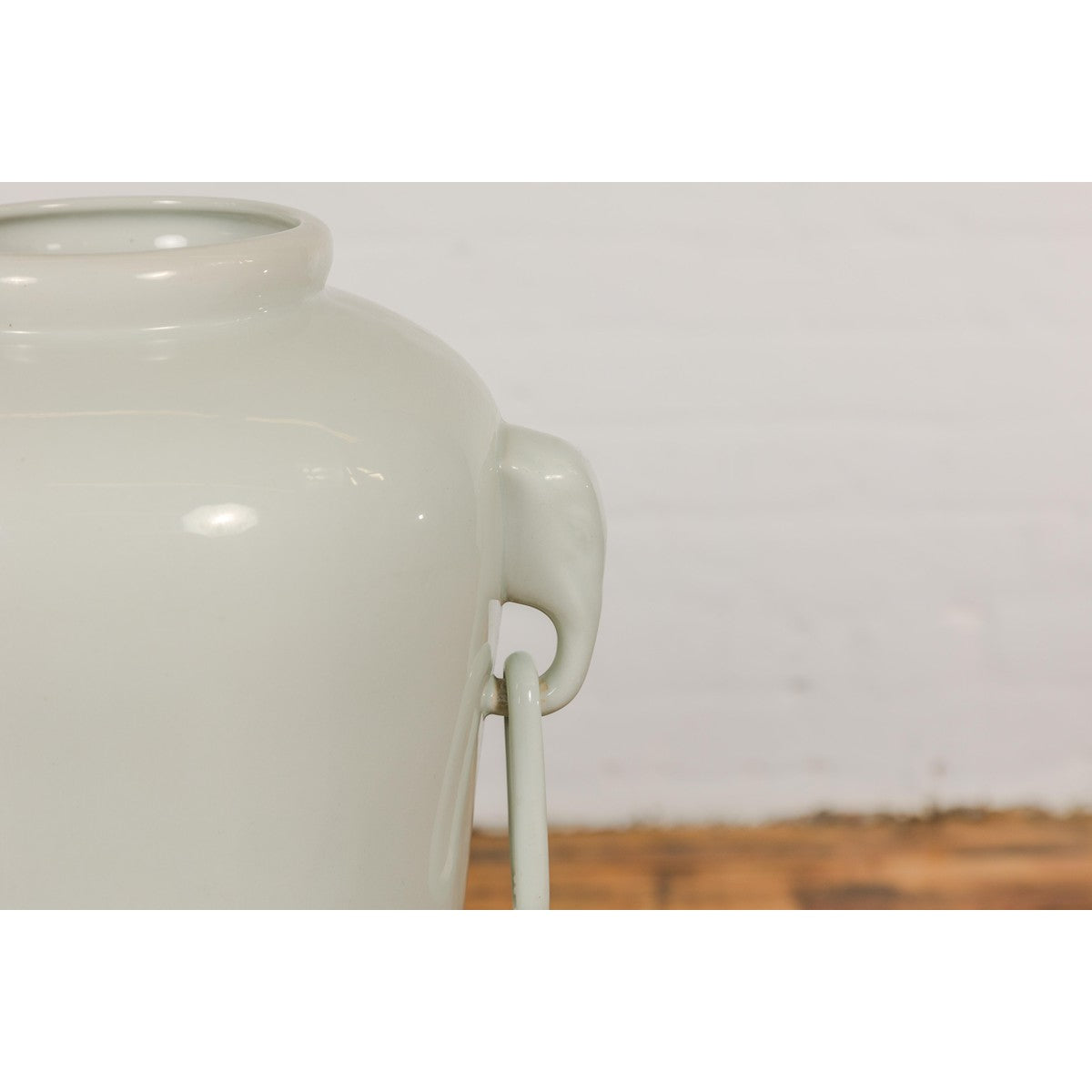 Tall and Slender Vintage White Porcelain Elephant Handles Altar Vases, Near Pair-15. Asian & Chinese Furniture, Art, Antiques, Vintage Home Décor for sale at FEA Home