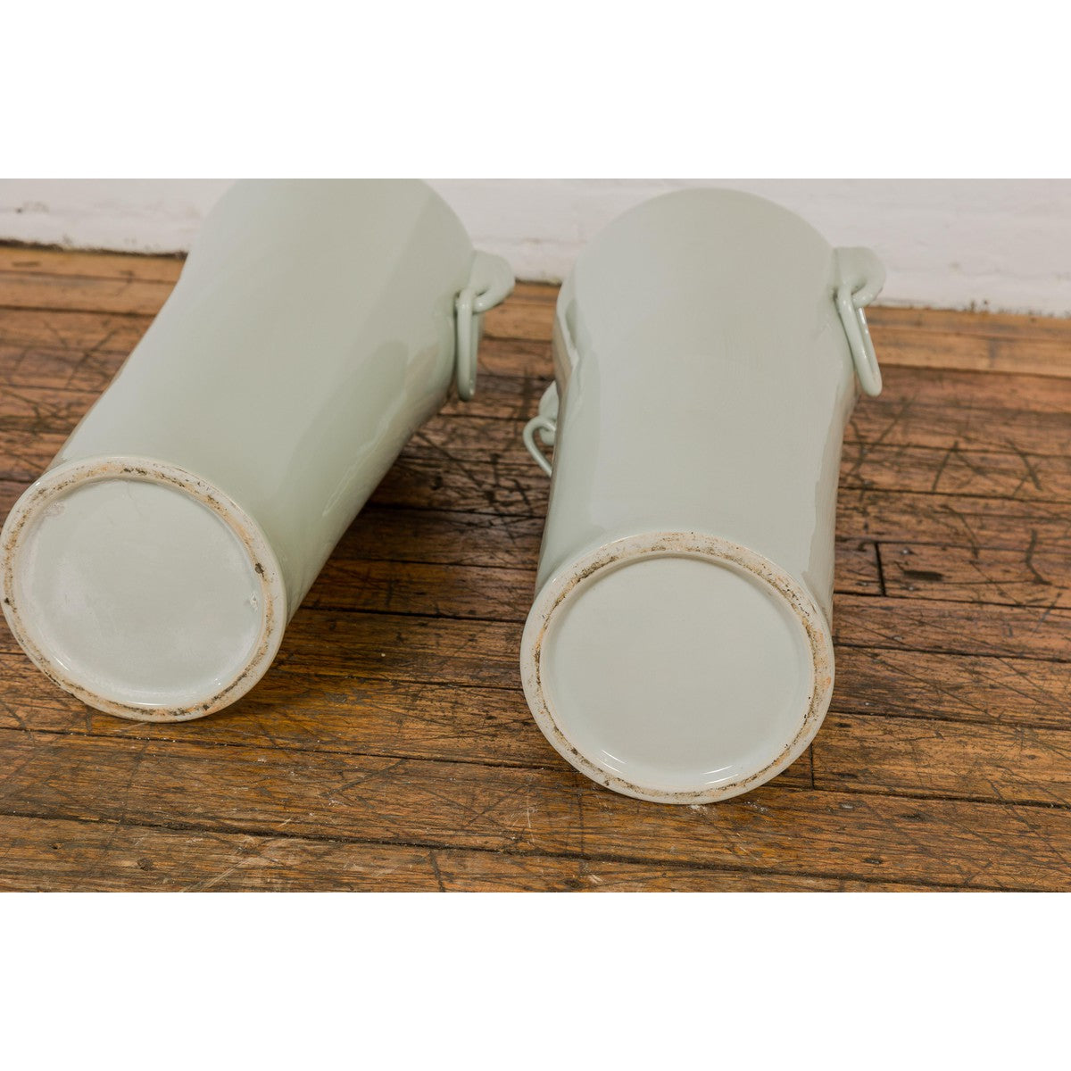 Tall and Slender Vintage White Porcelain Elephant Handles Altar Vases, Near Pair-16. Asian & Chinese Furniture, Art, Antiques, Vintage Home Décor for sale at FEA Home