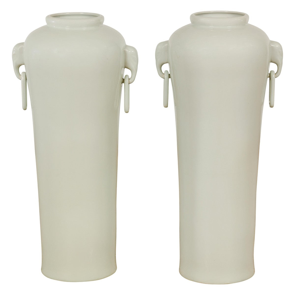 Tall and Slender Vintage White Porcelain Elephant Handles Altar Vases, Near Pair-17. Asian & Chinese Furniture, Art, Antiques, Vintage Home Décor for sale at FEA Home