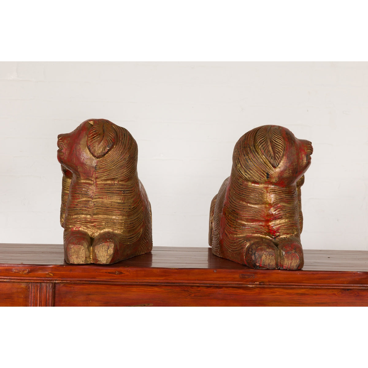 Vintage Pair of Pendant Thai Gilt Wood Mythological Creatures with Red Undertone-11. Asian & Chinese Furniture, Art, Antiques, Vintage Home Décor for sale at FEA Home