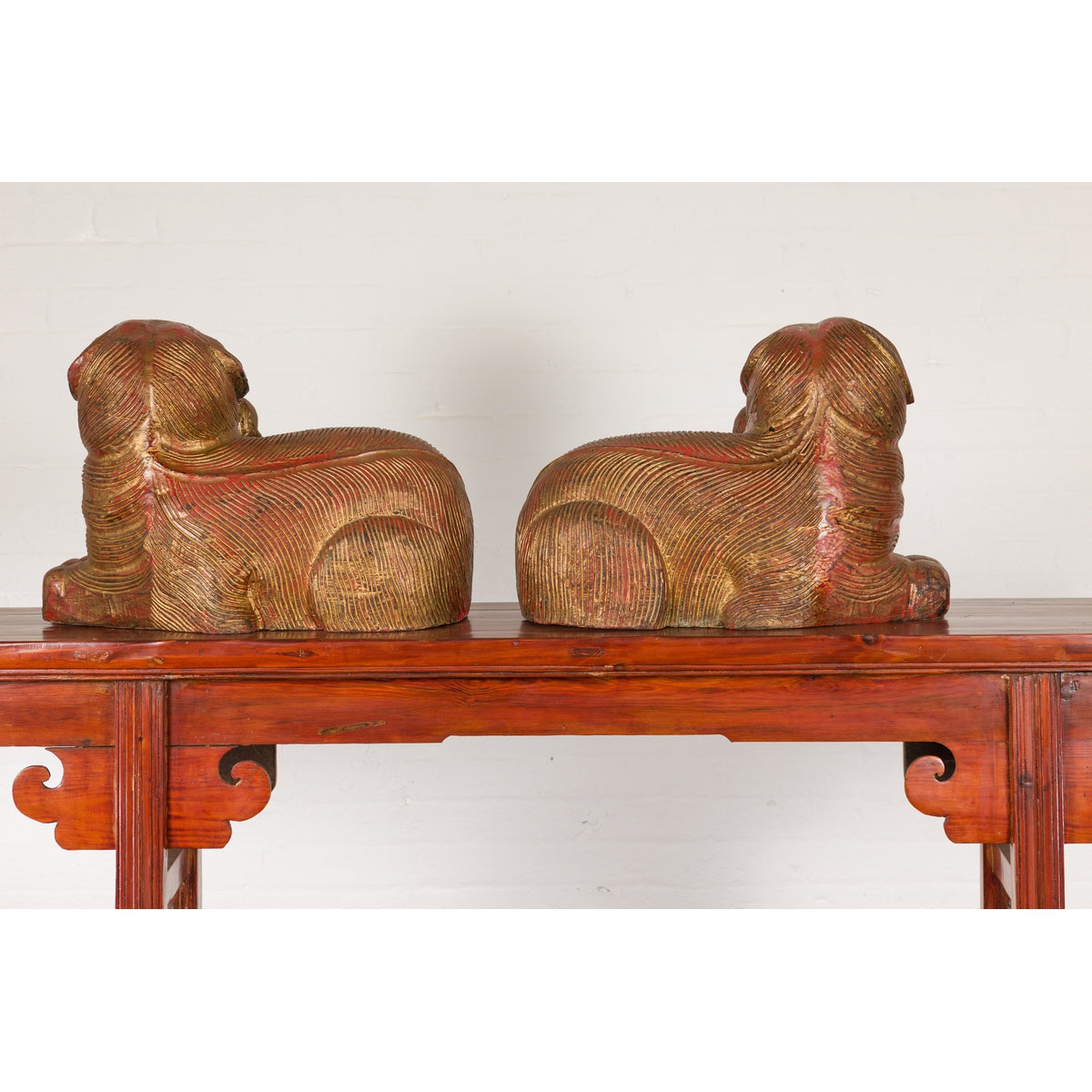 Vintage Pair of Pendant Thai Gilt Wood Mythological Creatures with Red Undertone-12. Asian & Chinese Furniture, Art, Antiques, Vintage Home Décor for sale at FEA Home